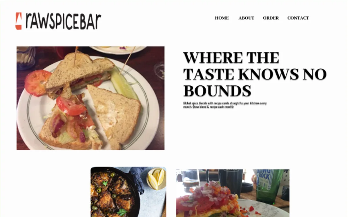 Rawspicebar website before the redesign: a plain white page with small photos